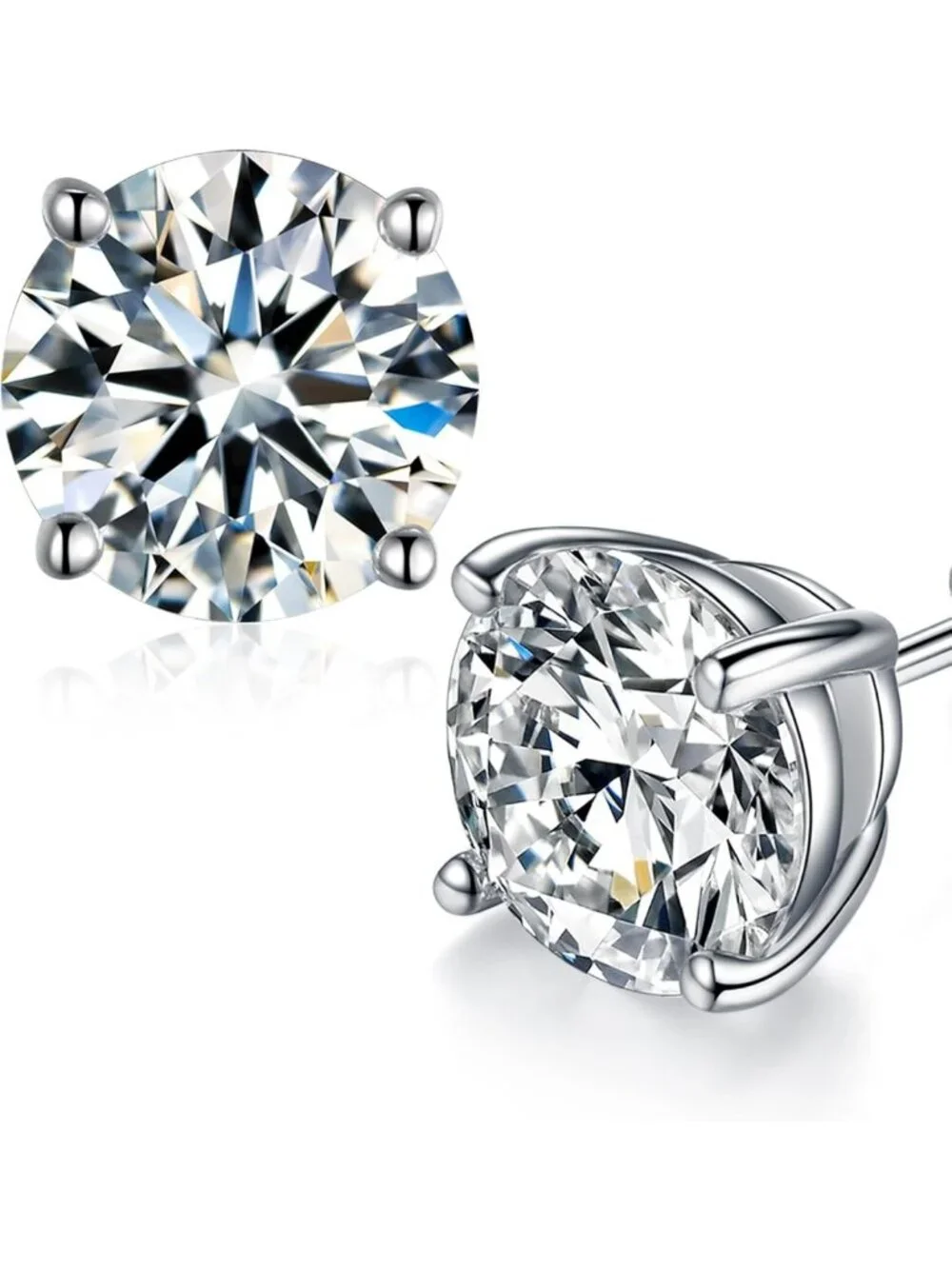 Stunning Round Cut Moissanite Stud Earrings, D Color VVS1, 18K White Gold Plated